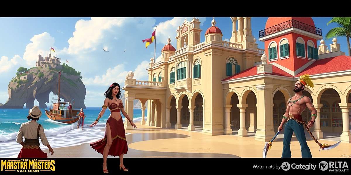 Maharashtra Masters Future Expansion Concept art for upcoming Goa expansion in Maharashtra Masters showing beach scenes, Portuguese-influenced architecture, and new character designs with Maharashtra Masters watermark