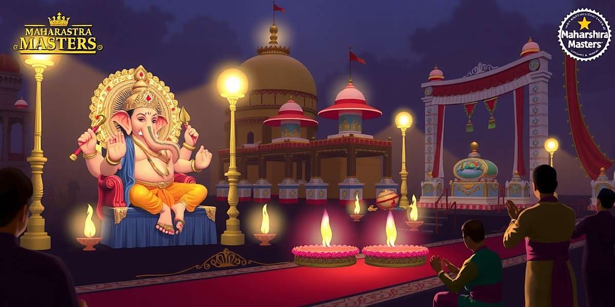 Maharashtra Masters Ganesh Chaturthi Celebration Maharashtra Masters in-game scene showing Ganesh Chaturthi celebrations with beautifully decorated pandals, players performing aarti, and traditional music with Maharashtra Masters watermark